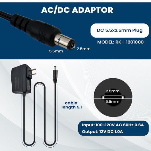 12V AC/DC Adapter Charger 120 Volts (AC), Compatible with 2.0/3.0 Data modems, Routers, Webcams,CCTV Cameras, LED Strip Lights, Bluetooth Speakers...