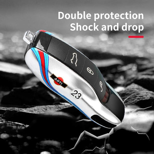 Car Key Protection Keychain, Key Cover Comptatible with Porsche Cayenne Panamera 911 (Old Silver)...