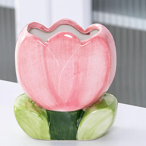 Pen Holder for Office Desk Accessories Aesthetic Pink Makeup Brush Holder Pencil Holder Cute Tulips Home Decor Birthday Gifts for Women Vanity Too...