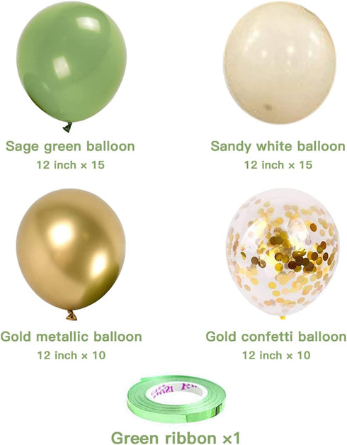 Sage Green Gold Confetti Balloons - 50 pcs Olive Green Blush Gold Metallic Latex Balloon for Eucalyptus Birthday Baby Shower Wedding Bridal Shower...