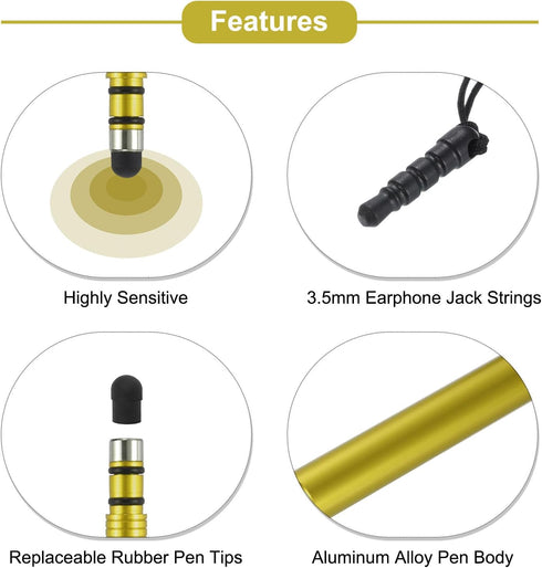 MECCANIXITY 2pcs Metal Phone Touch Screen Pen Metallic Phone Stylus Pen Aluminum Alloy Mini Capacitive Pens Universal with Cover, Yellow...