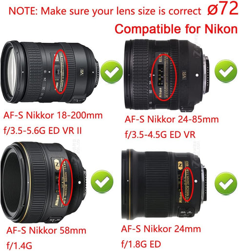 72mm Lens Cap Cover Compatible for Canon R3 R5 kit RF 24-240mm, for NIKKOR 18-200mm Lens (2 Pack)...