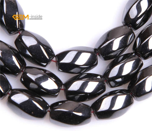 GEM-Inside 8X12mm Olivary Twist Ggemstone Black Hematite Non-Magnetic Beads for Jewelry Making 15"...