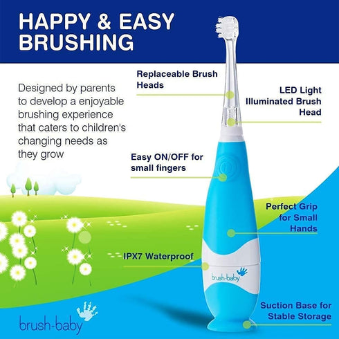 BabySonic Infant and Toddler Electric Toothbrush for Ages 0-3 Years - Safe and Sensitive Brush Heads, Sucker Base, Timer, Waterproof...