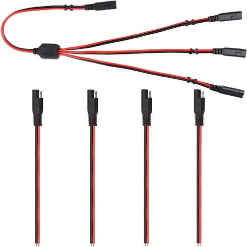 SAE Power Extension Cable Y Splitter 1 to 3 Connector With Dust Cap And 4 Pcs 2 Pin Quick Disconnect Wire Harness(4 Pcs 1.2 FT+1 Pcs 1 to 3)...