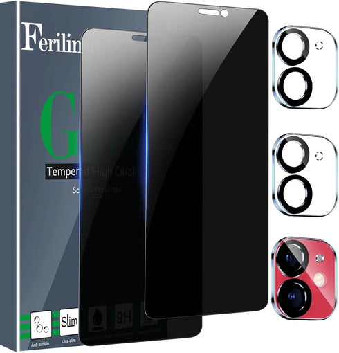 Ferilinso 4 Pack Privacy Screen Protector for iPhone 11 with 2 Pack Camera Lens Protector, 2 Pack Anty- Spy Tempered Glass Film for iPhone 11 6.1 ...