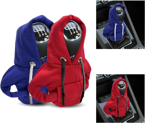 2PCS Car Gear Shift Cover, Winter Warm Fashionable Hoodie Car Shift Knob, Auto Decor Interior Accessories Shift Knob for Car, SUV, Truck (Red&Blue...