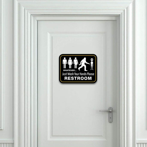 Bigtime Signs Funny Bathroom Sign | 11.5" x 8.75" Rigid PVC | All Gender Bigfoot & Alien Wash Your Hands Please - Bathroom Decor & Signs...