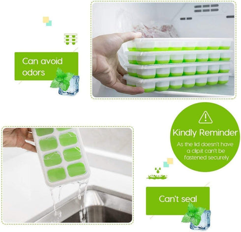 Ice Cube Trays, Silicone Easy-Release and Flexible 14-Ice Trays with Spill-Resistant Removable Lid, BPA Free, Durable and Dishwasher Safe, 2 Pack...