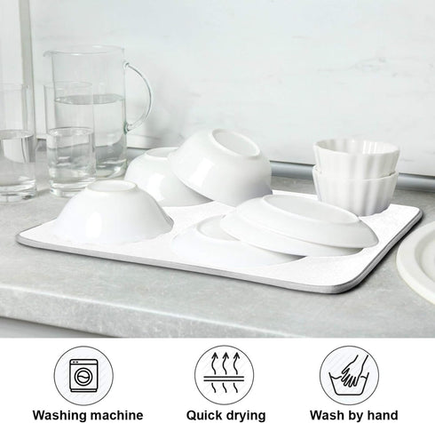 Dish Drying Mat for Kitchen Counter Absorbent Microfiber Dry Dishes Mats Drainer Counter Mat White Drying Dish Pad 18 x 24 Inch for Countertops De...