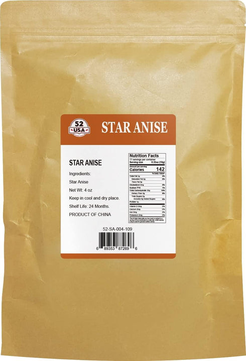 52USA Star Anise, Star Anise whole 4oz (Pack of 1), NON-GMO Verified Chinese Star Anise, Dried Anise Spice...