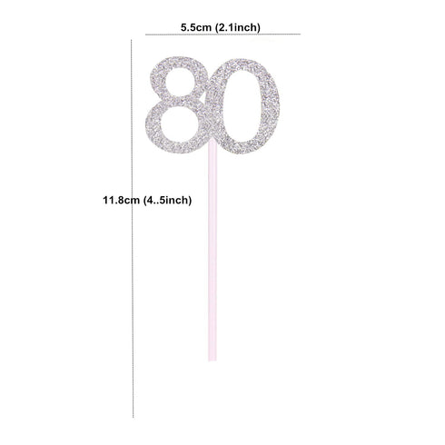 Newqueen Numbers 80 Cupcake Toppers Silver Glitter 80th Birthday Cupcake Picks Anniversary Party Cake Decorations Supplies 24 PCS...