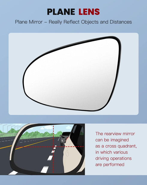 cciyu Left Side Mirror Glass Chrome Heated Flat Towing Mirror Glass Fits for 2012-2017 For Toyota Camry Driver Side Mirror Glass 8K0949102E-AUT...