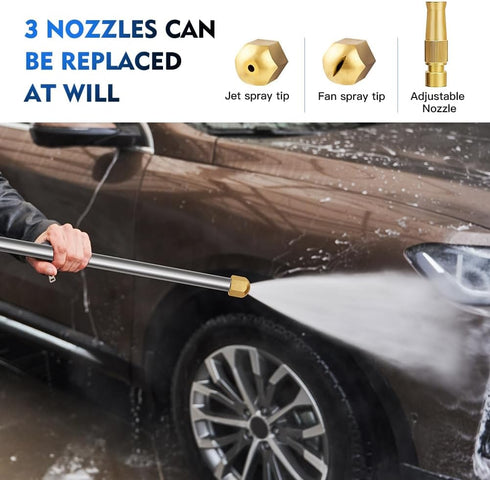 2-in-1 High Pressure Power Washer Wand and Watering Sprayer Tool with 3 Hose Nozzles - Hydro Jet Nozzle for Garden Hose, Car Washing, and Versatil...