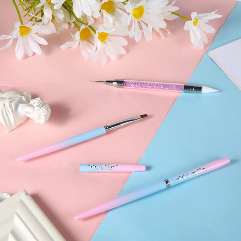 3pcs Nail Art Clean Up Brushes, Nails Painting Brushes, Round & Angled Head Pen Silicone Nail Art Acrylic Pen Brushes Dotting Pen Nail Painting To...