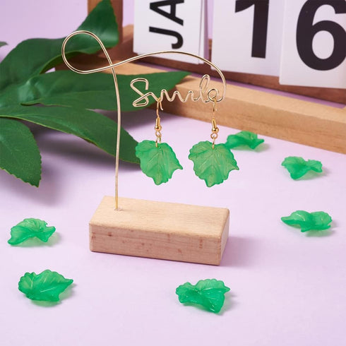 Beadthoven 100-Piece Frosted Style Leaf Acrylic Charms Pendants for Jewelry Making Accessory DIY Crafts Home Decoration | 24x22.5x3mm (Green)...