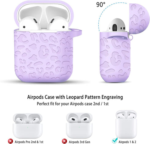 for Airpod Case & Airpods 2nd Generation Case Leopard Engraved Skin Cover Compatible with AirPods 2nd/1st Charging Case,Cute Soft Silicone Full Pr...