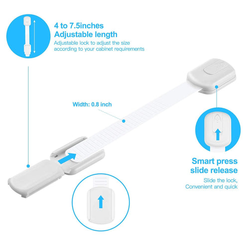 Child Safety Strap Locks for Cabinet, Fridge, Ovens, Toilet, Drawer, Trash can etc with Strong Adhesive Not Easy to Fall Off, Adjustable Length, 4...