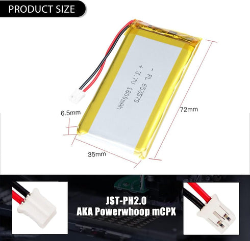 3.7V 1800mAh 653570 Lipo Battery Rechargeable Lithium Polymer ion Battery Pack with JST Connector...