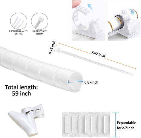 White Cable Management Sleeve Tubes, Power Cord Organizer Protectors for Pets, 2 PCS VIWIEU Cable Bundler with Electrical Cable Clips and Zip Ties...