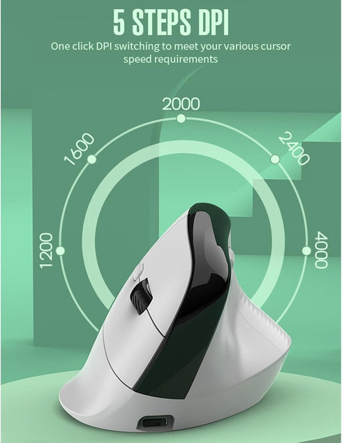 Bluetooth Wireless Ergonomic Mouse USB C Rechargeable, Wireless Vertical Mouse 4000DPI Carpal Tunnel Right Hand for Laptop/Computer/Apple Desktop/...