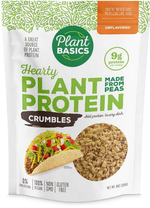 Plant Basics - Hearty Plant Protein - Unflavored Crumbles, 8 oz, Made from Peas, Non-GMO, Gluten Free, Low Fat, Low Sodium, Vegan, Meat Substitute...