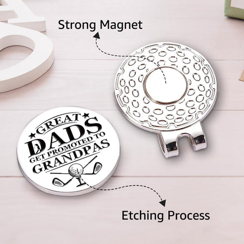 Great Dads Get Promoted to Grandpas Golf Ball Marker with Magnetic Hat Clip, Funny Golf Accessories and Golf Gifts for Men Dad Grandpa, Birthday f...