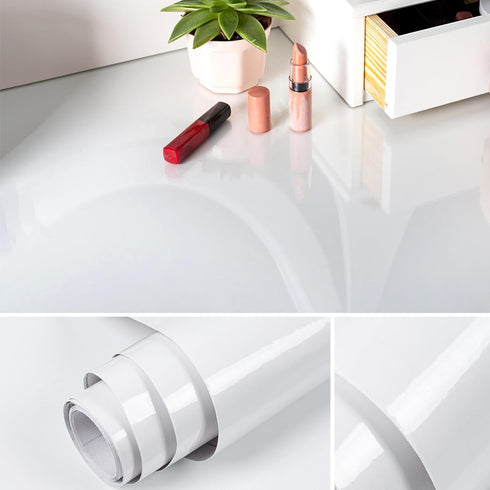 TANONE Glossy White Contact Paper for Countertops, 17.7" X 118" White Peel and Stick Wallpaper for Cabinets, SelfAdhesive Removable Waterproof Vin...