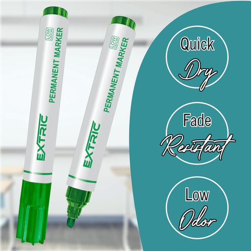 Permanent Markers, Chisel Tip, Green, Quick Drying Ink, Works on Paper, wood, Plastic, metal and Glass, Great for Home, Office and School use...