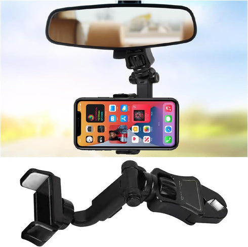 Car Rear View Mirror Phone Holder, 360° Rotating Rearview Mirror Phone Mount, ABS Multi-Functional Adjustable Cellphone Holder, Universal Car Phon...
