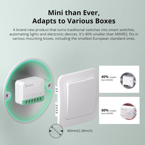 SONOFF MINIR4M 10A Matter Smart Switch,Universal DIY Module for Smart Home Automation Solution, Compatible with Alexa & Google Home Assistant,1 Pa...