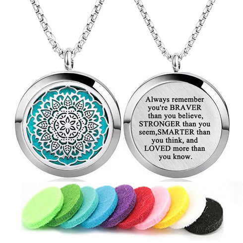 Aromatherapy Essential Oil Diffuser Necklace Stainless Steel lnspirational Locket Pendant(Flower)...