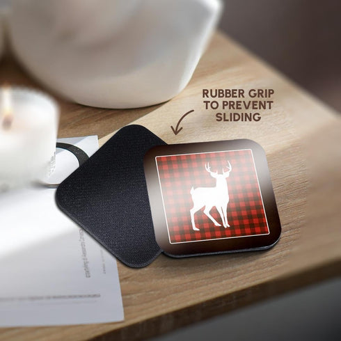 3D Rose Buffalo Plaid Buck Soft Coasters, Multicolor...