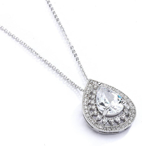 Mariell Pear-Shaped Solitaire Pendant Necklace for Brides, Bold ¾ CZ Crystal Drop, Vintage Wedding Bridal Jewelry for Weddings, Mother to The Brid...