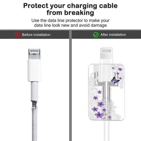 Cute Floral Cable Protector for iPhone Charger Red Rose Wild Flower Bouquet Butterfly Cherry Blossoms Pattern 4 pcs Set Charging Cord Phone Saver....