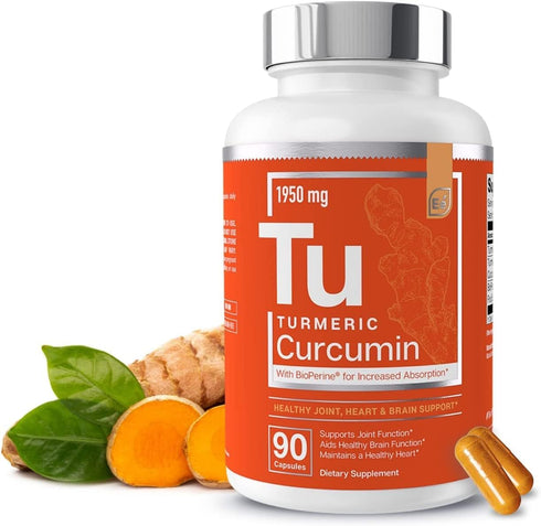 Essential Elements Turmeric Curcumin - Joint, Heart & Brain Support - with Bioperine for Increased Absorption 1950 mg - 90 Capsules...