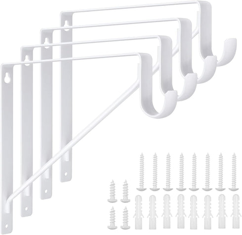 4 Pack Heavy Duty Closet Rod Brackets Holder 11 x 11 x 1 Inch White Closet Rod Support Bracket Black Steel Closet rod Holders for Hanging Clothes ...
