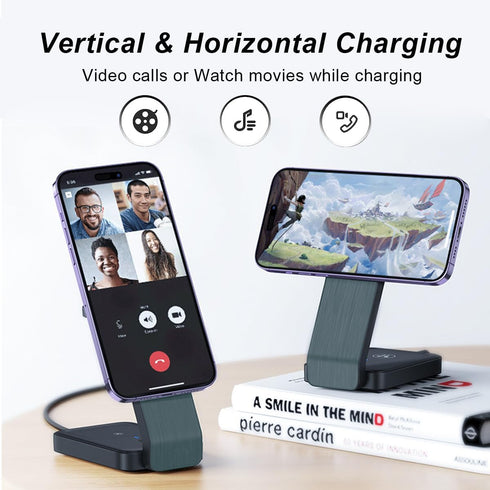 3 in 1 Magnetic Wireless Travel Foldable Charging Station?Mag-Safe Charger Portable Stand, Compatible with 15/14/13/12 Series | Apple Watch | Airp...