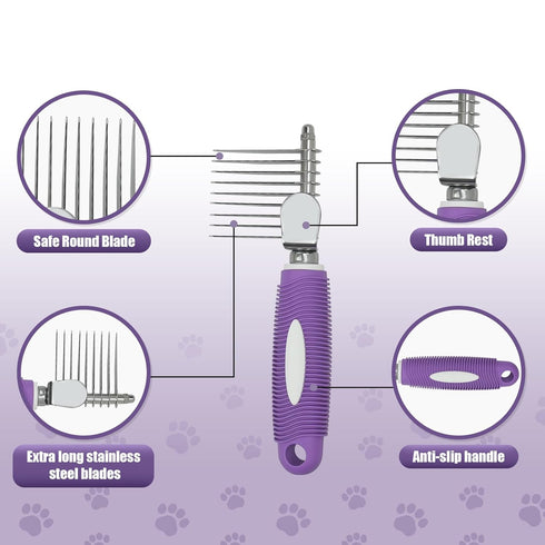 Detangling Pet Comb for Dog & Cat, Grooming Comb with Long & Short Stainless Steel Teeth, Safely Remove Knots & Tangles for Healthy Shiny Coat, Ge...