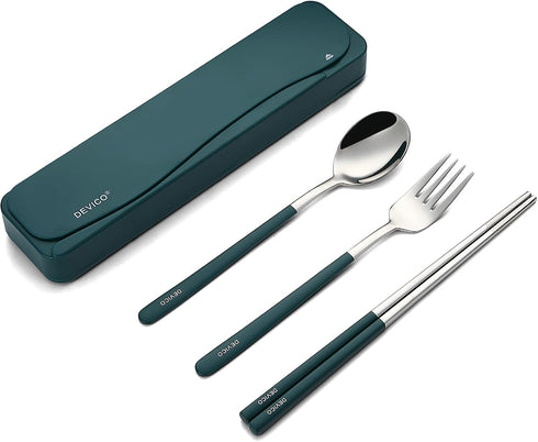 DEVICO Travel Utensils, 18/8 Stainless Steel Portable Reusable Camping Silverware Cutlery Flatware Set, 4-Piece Include Fork Spoon Chopsticks with...