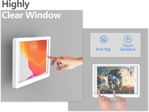 MoKo Wall Mount Shower Tablet Holder, 360 Rotation Waterproof Tablet Holder Bathroom Tablet Case Mount Shelf with Touchable Anti-Fog Screen for Ta...