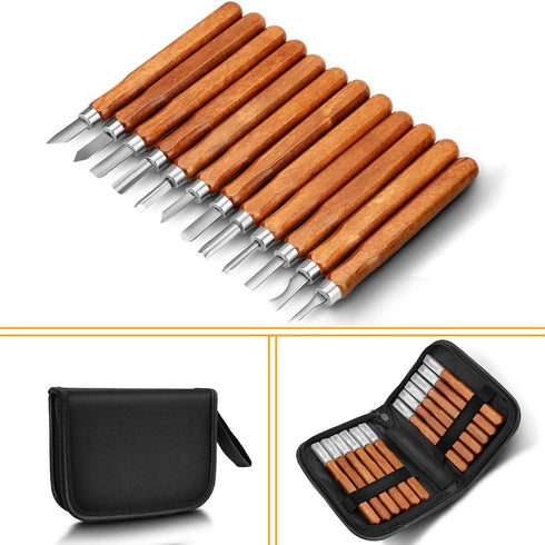 Wood Carving Tools, Adevena 12 Set SK2 Carbon Steel Sculpting Knife Kit for Beginners & Professions...