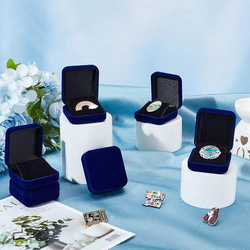 FINGERINSPIRE 6 pcs Blue Velvet Badge Display Box 30mm Lapel Pin Collection Display Holder Square Velvet Brooch Storage Boxes Presentation Display...