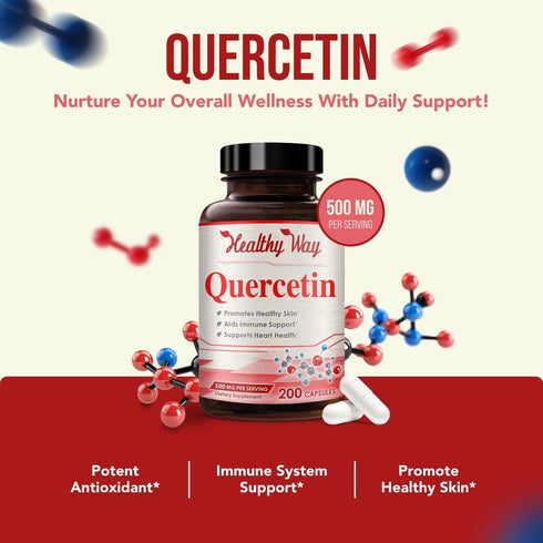 High Strength Quercetin 500mg Capsules - Once Daily Powerful Antioxidant Quercetin Supplement for Heart Aging Skin Brain and Immune Support - Vega...