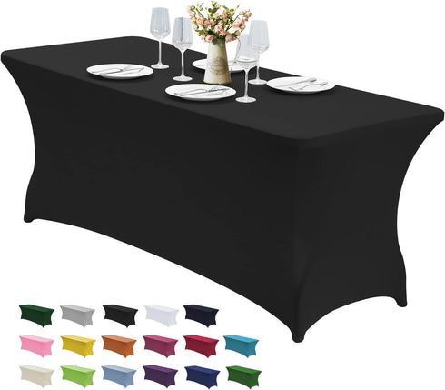 CWK 6FT Waterproof Stretch Spandex Table Cover for Rectangular Tables - Elastic Fitted Tablecloth for Folding Tables,Wrinkle Resistant Table Cloth...