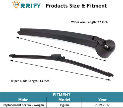Rear Windshield Wiper Blade Arm Set for VW Tiguan 2009-2017 Rear Windsheild Back Wiper Arm and wiper Blade with Cover Assembly...