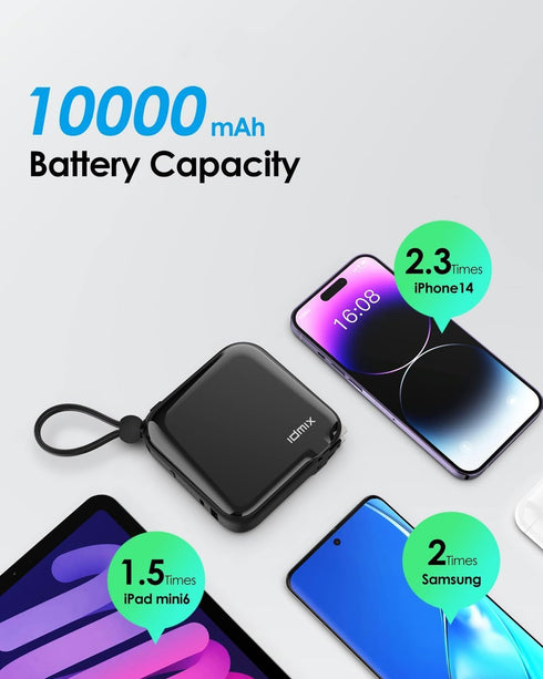 Power Bank 10000mAh with MFI Cable, AC Foldable Portable Charger, 20W Fast Battery Pack with USB-A Output, USB-C output, Compatible for iPhone 15,...