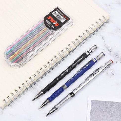5pcs 2.0 mm Mechanical Pencil Lead Holder Set, 3pcs Automatic Pencils and 2 Cases Lead Refills (Color & Black) for Draft Drawing Writing Crafting ...