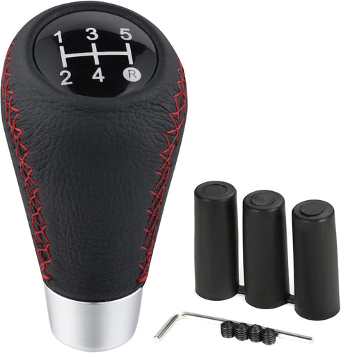 Arenbel Shifter Knobs 5 Speed Car Gear Stick Leather Shifter Lever Handle Fit Most Manual Vehicle, Black Leather...