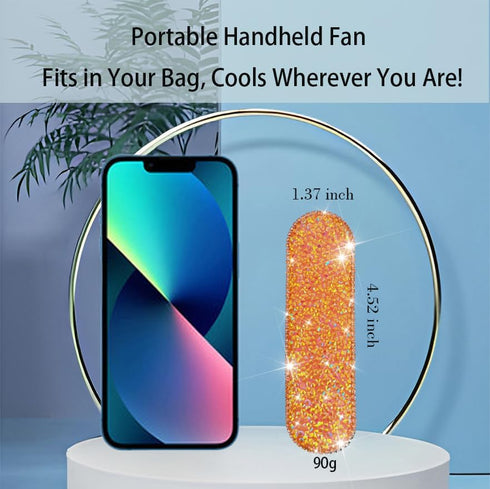 Portable Handheld Fan Rechargeable with Bling Diamond Glitter Sparkly Small Personal Mini Fan for Desk, Travel & Hand Use, Battery Operated for Br...